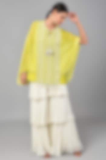 Yellow Embroidered Tunic Set by Keith Gomes