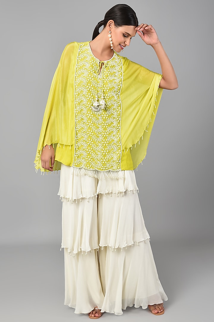 Yellow Embroidered Tunic Set by Keith Gomes