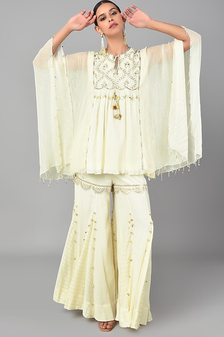 Beige Embroidered Tunic Set by Keith Gomes