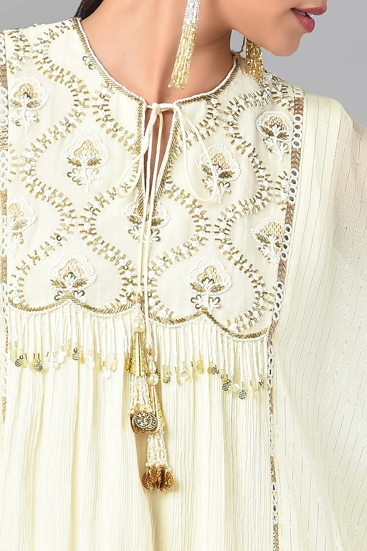 Beige Embroidered Tunic Set by Keith Gomes at Pernia's Pop Up Shop