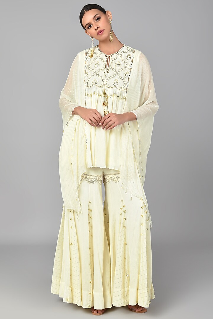 Beige Embroidered Tunic Set by Keith Gomes at Pernia's Pop Up Shop