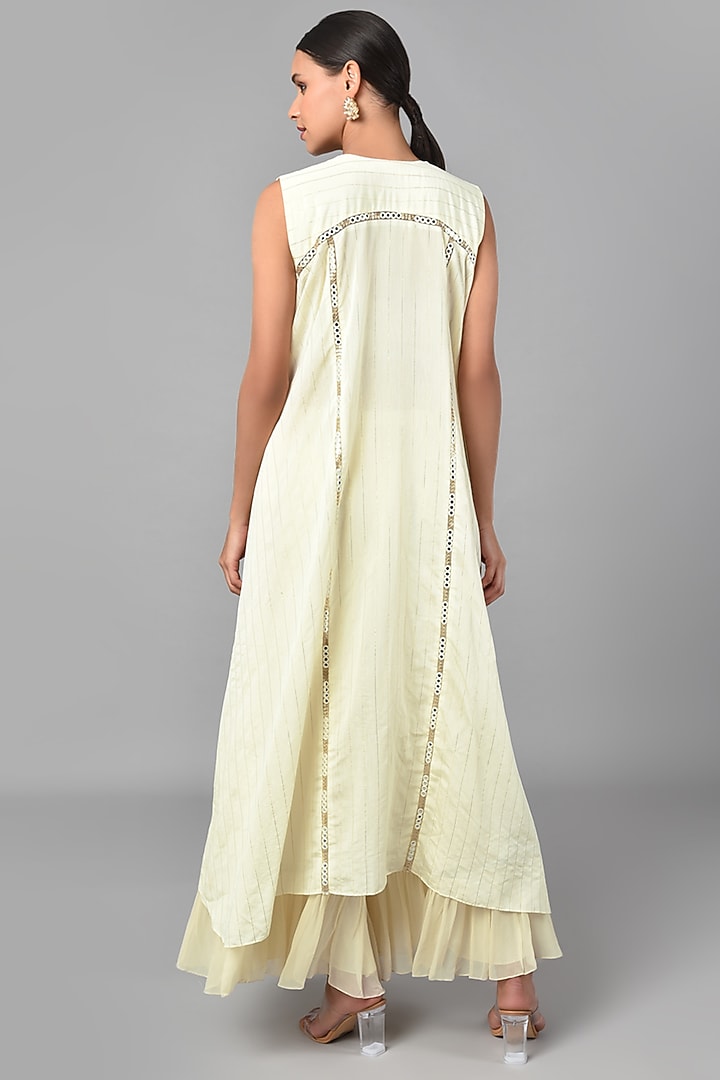 Beige High-Low Embroidered Tunic Set by Keith Gomes at Pernia's Pop Up Shop
