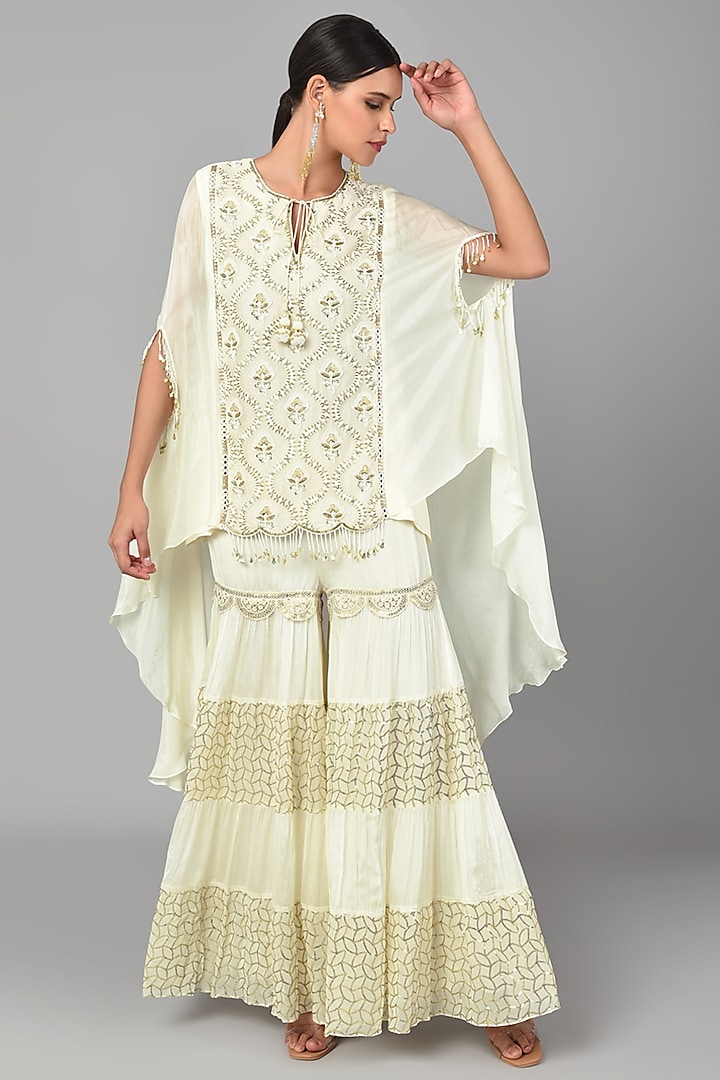 Beige Tunic Set With Embroidery by Keith Gomes