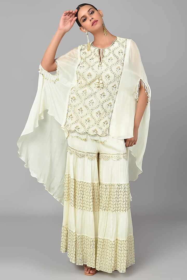 Beige Tunic Set With Embroidery by Keith Gomes at Pernia's Pop Up Shop