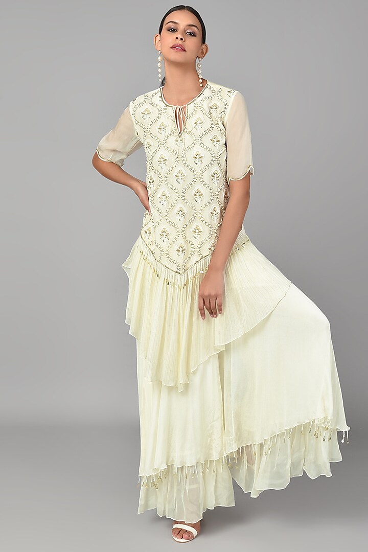 Beige Georgette Tunic Set by Keith Gomes