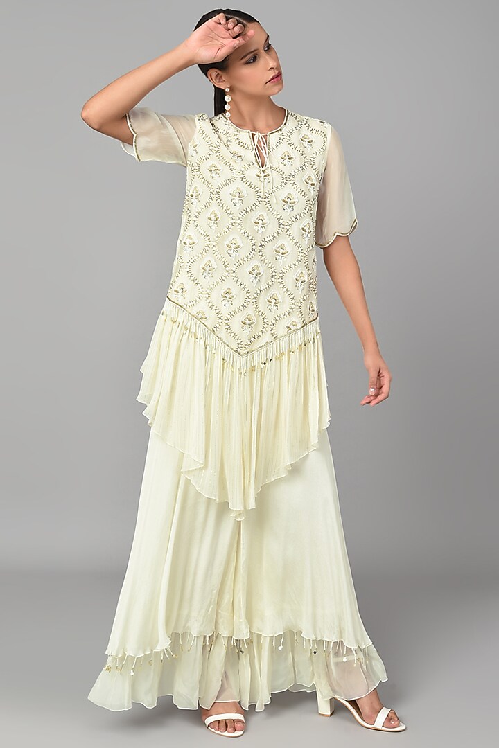 Beige Georgette Tunic Set by Keith Gomes at Pernia's Pop Up Shop