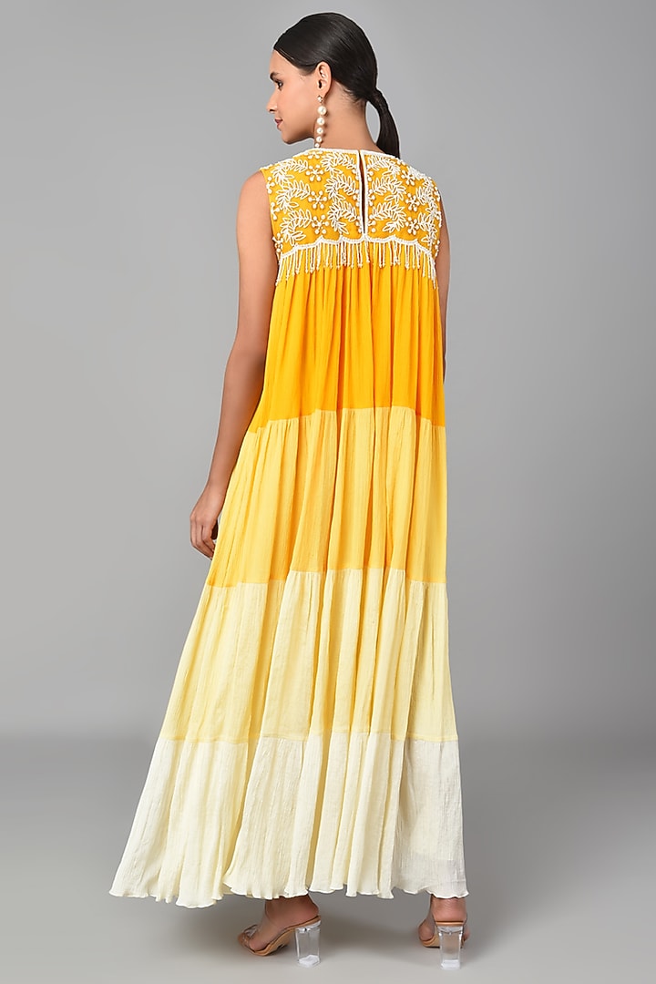 Mustard Ombre Embroidered Vacation Dress by Keith Gomes at Pernia's Pop Up Shop