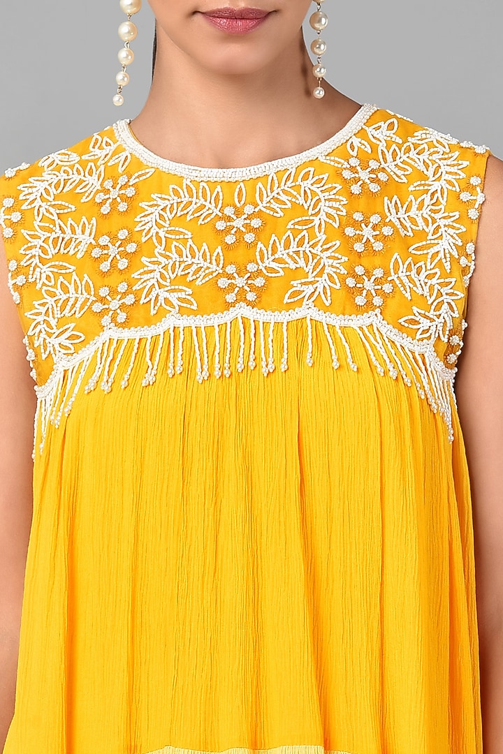 Mustard Ombre Embroidered Vacation Dress by Keith Gomes at Pernia's Pop Up Shop