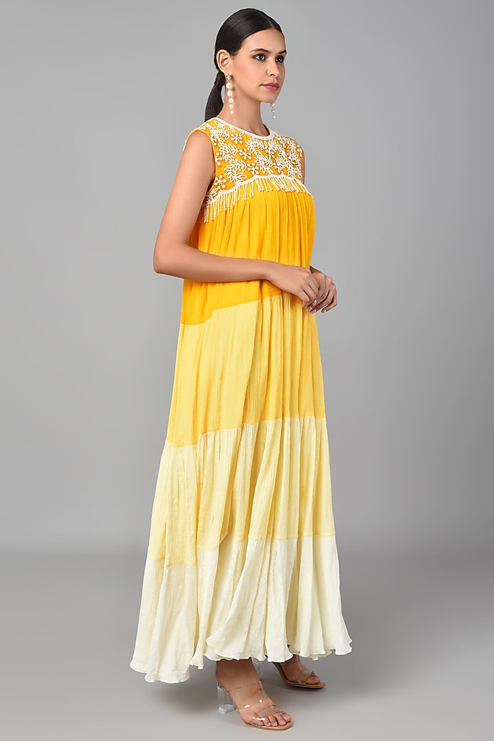 Mustard Ombre Embroidered Vacation Dress by Keith Gomes at Pernia's Pop Up Shop