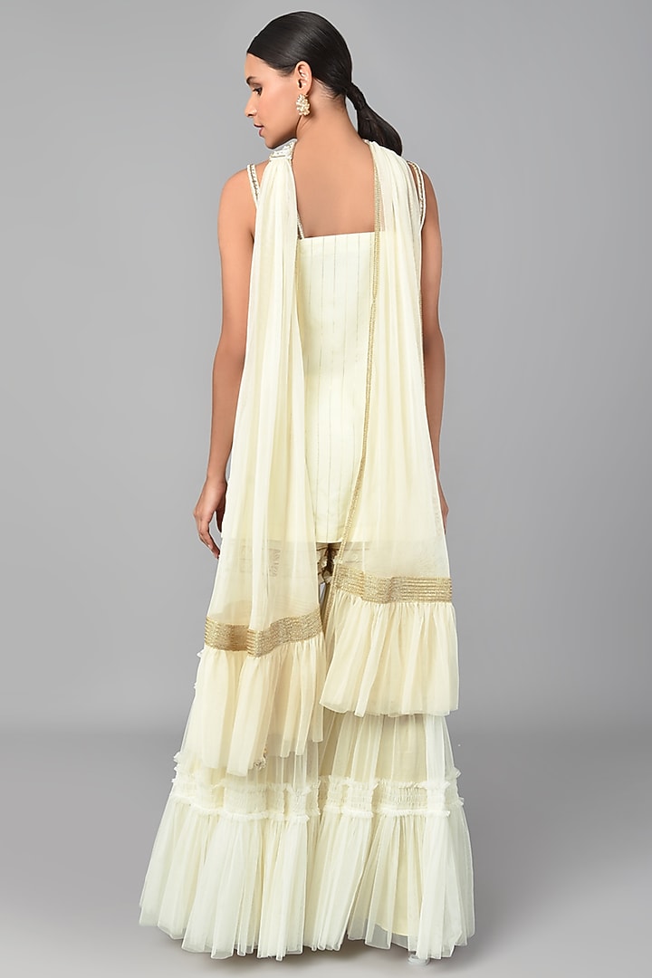 Beige Silk Embroidered Tunic Set by Keith Gomes at Pernia's Pop Up Shop