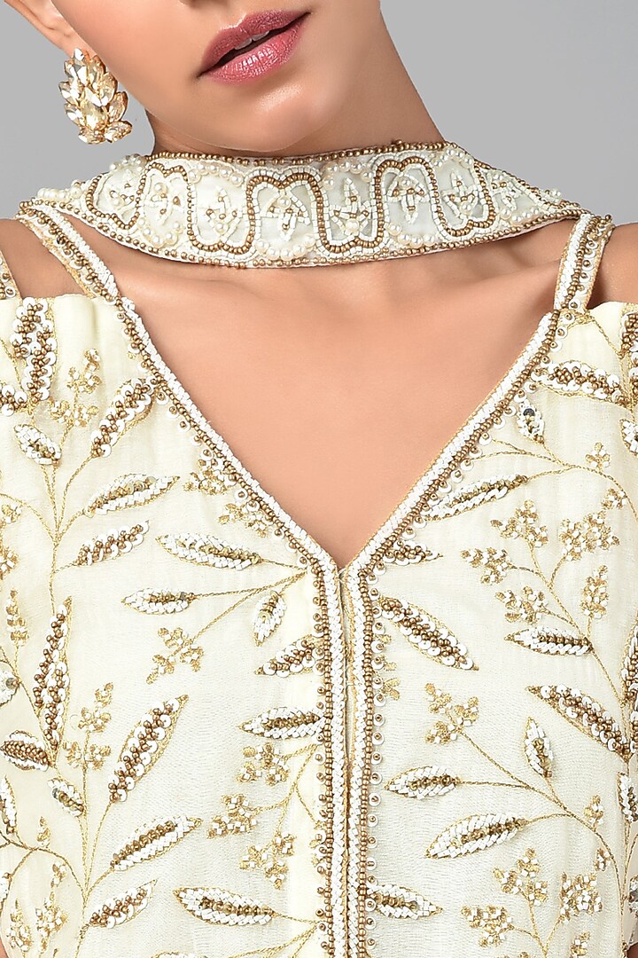 Beige Silk Embroidered Tunic Set by Keith Gomes at Pernia's Pop Up Shop