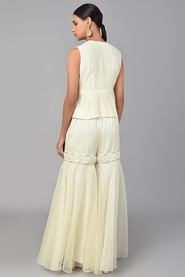 Beige Chanderi Embroidered Tunic Set by Keith Gomes at Pernia's Pop Up Shop