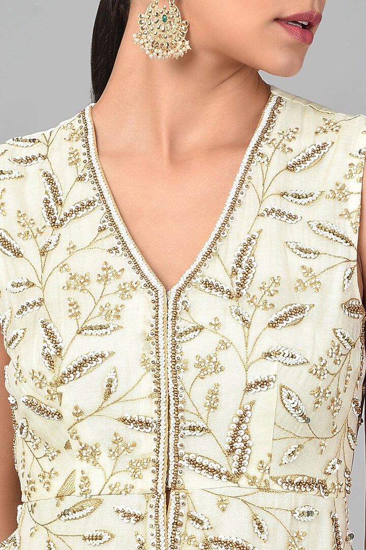 Beige Chanderi Embroidered Tunic Set by Keith Gomes at Pernia's Pop Up Shop