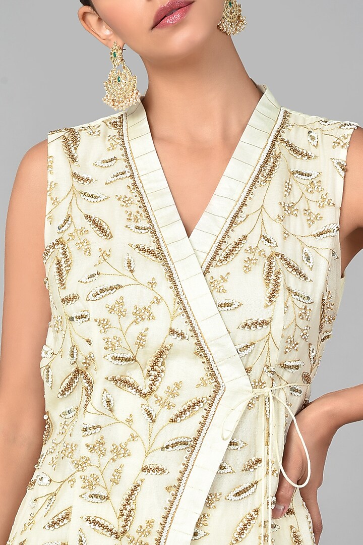 Beige Embroidered Overlap Tunic Set by Keith Gomes at Pernia's Pop Up Shop