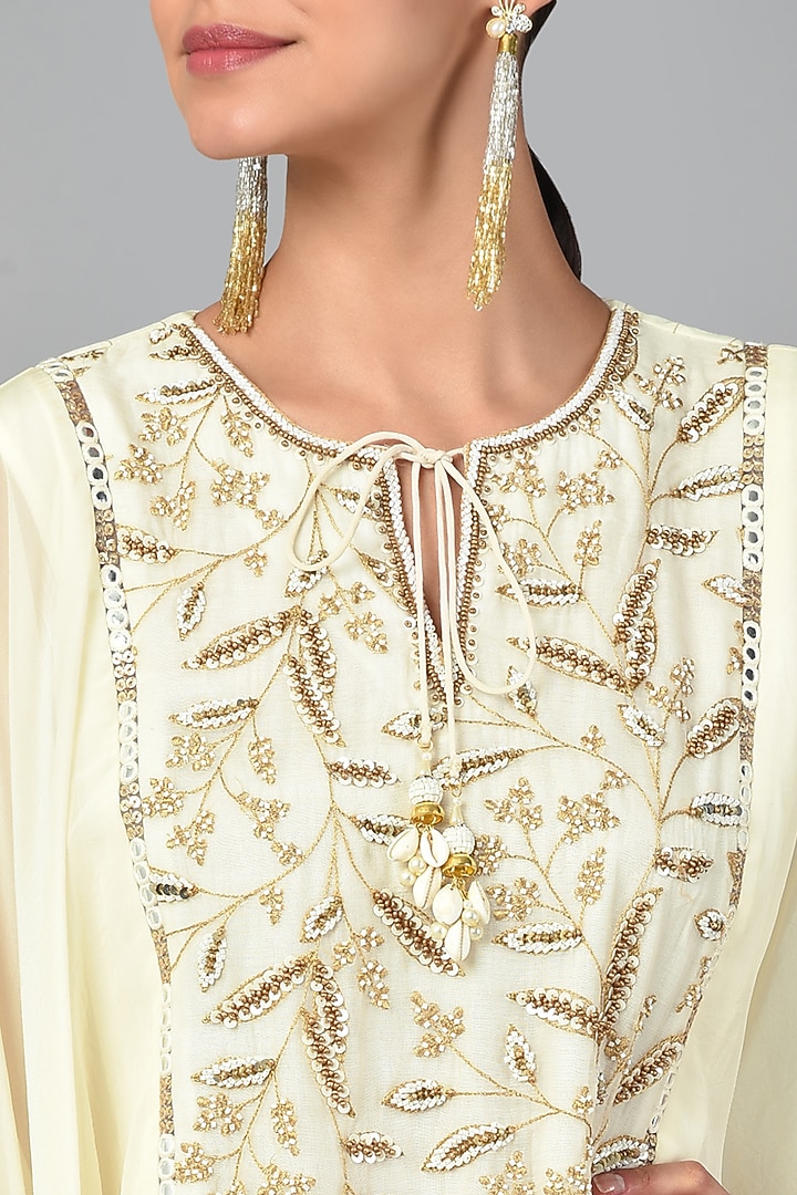 Beige Organza Embroidered Tunic Set by Keith Gomes at Pernia's Pop Up Shop