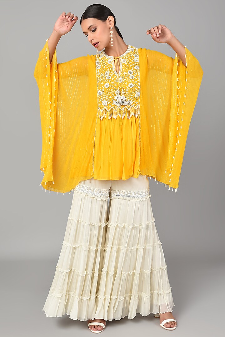 Mustard Georgette Tunic Set by Keith Gomes