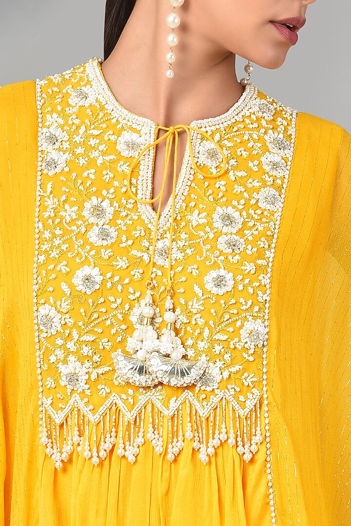 Mustard Georgette Tunic Set by Keith Gomes at Pernia's Pop Up Shop