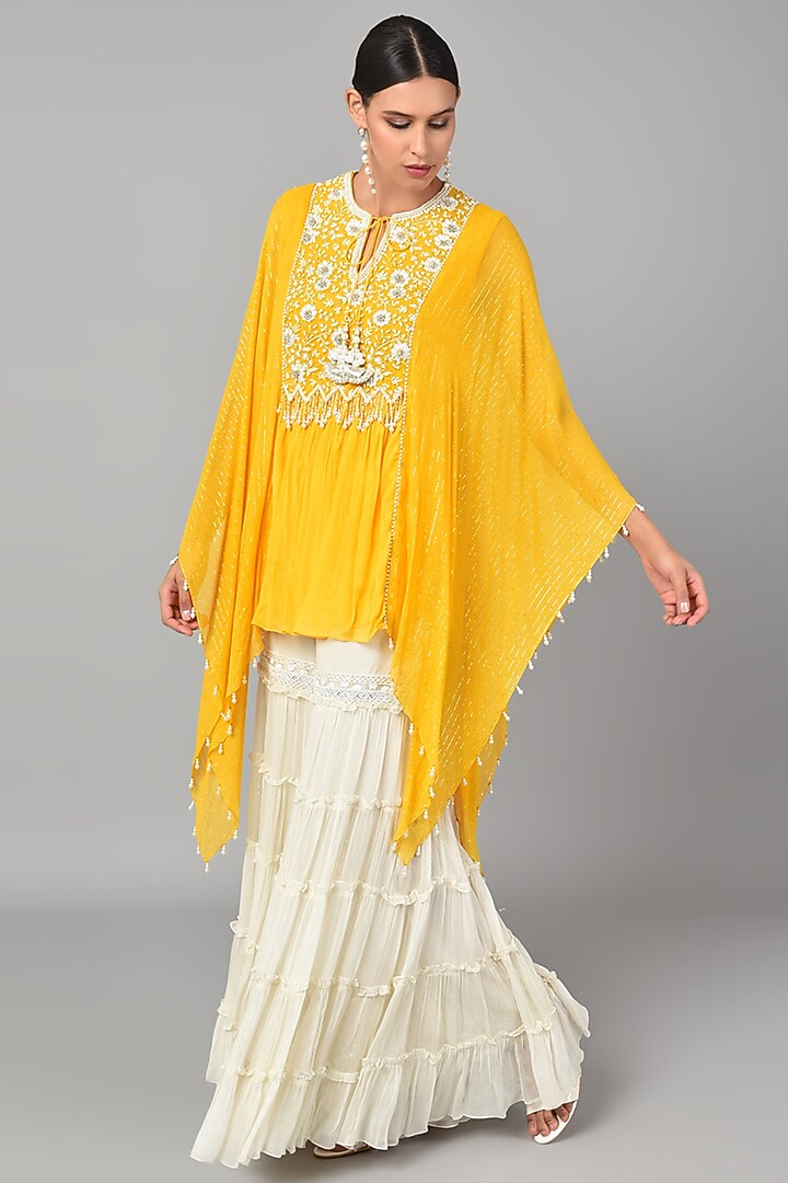 Mustard Georgette Tunic Set by Keith Gomes at Pernia's Pop Up Shop