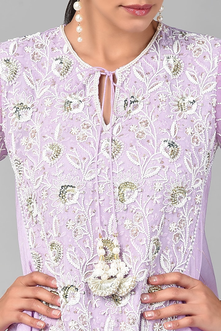 Lilac Silk Embroidered Tunic Set by Keith Gomes at Pernia's Pop Up Shop