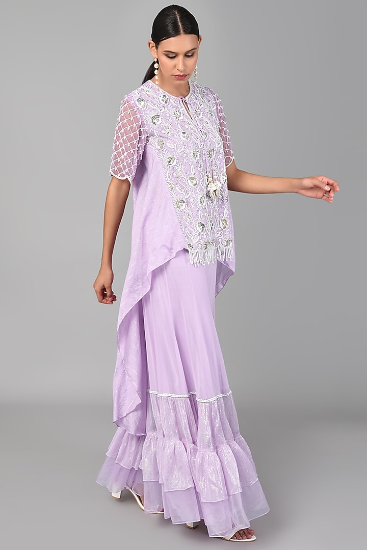 Lilac Silk Embroidered Tunic Set by Keith Gomes at Pernia's Pop Up Shop