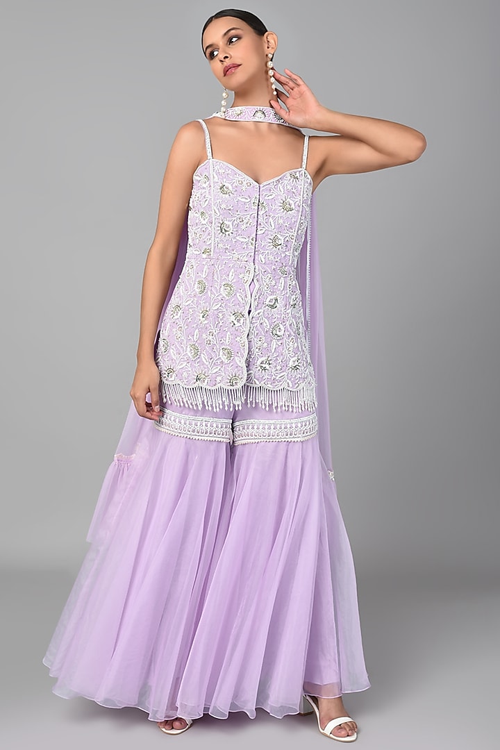 Lilac Tunic Set With Embroidery by Keith Gomes
