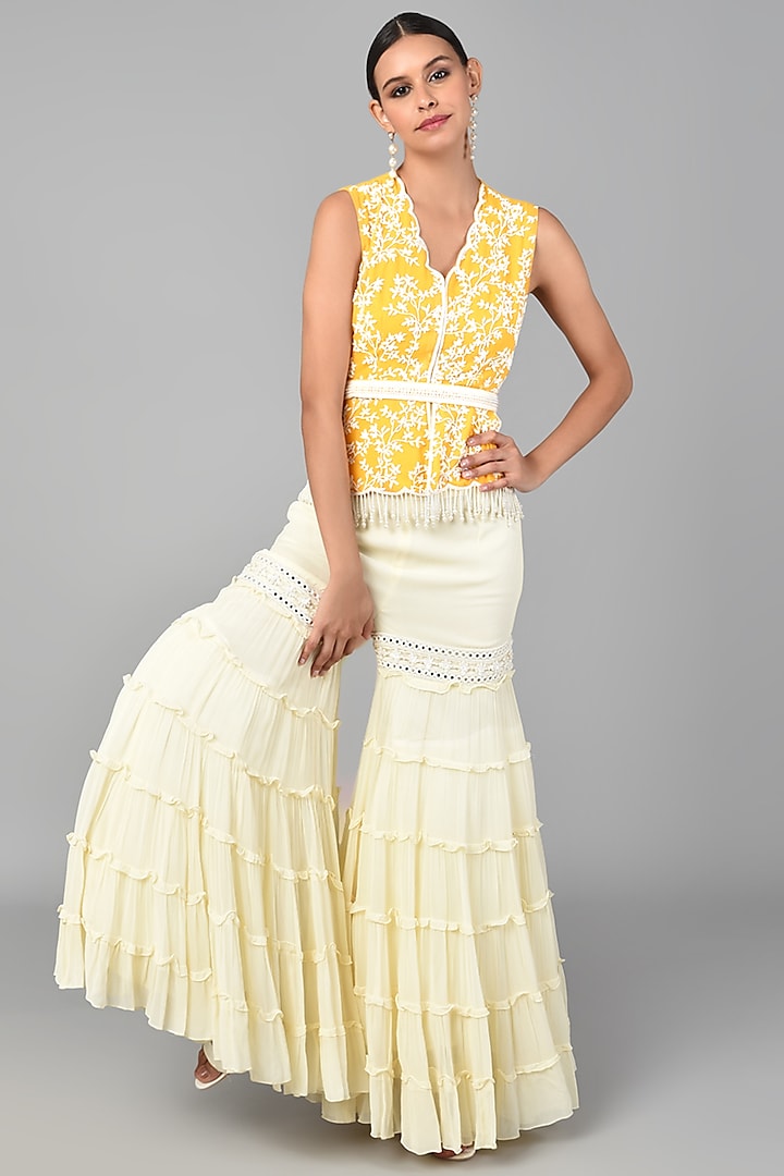 Ivory Georgette Sharara Set by Keith Gomes