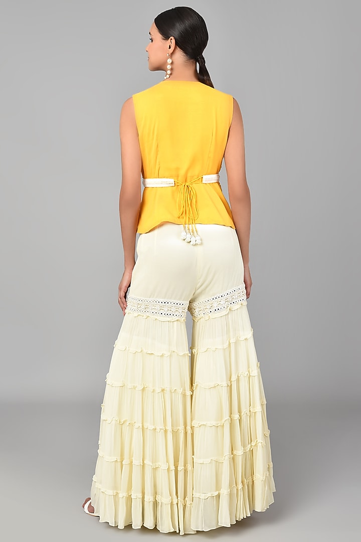 Ivory Georgette Wedding Sharara Set by Keith Gomes at Pernia's Pop Up Shop