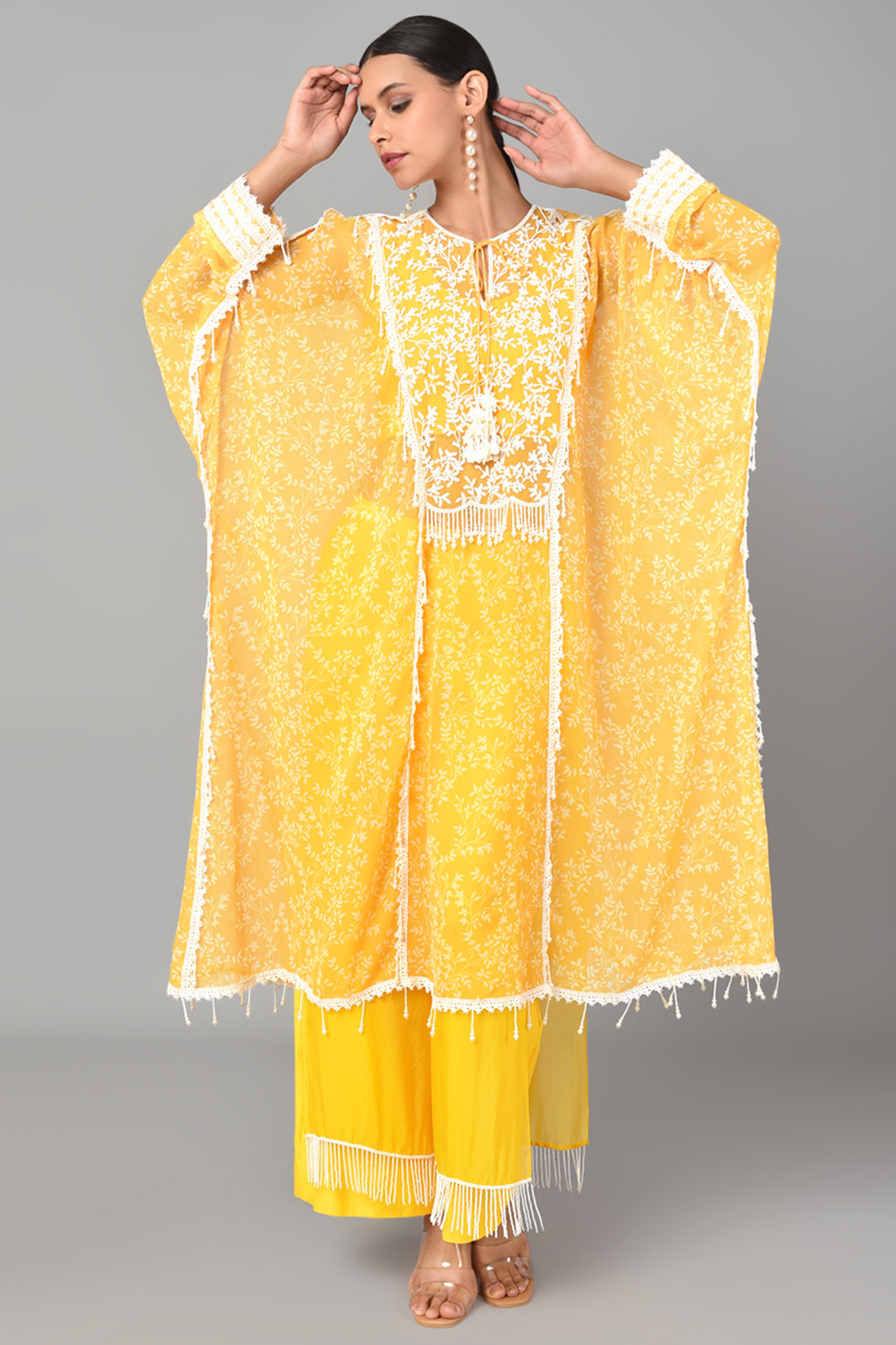 Mustard Embroidered Kaftan Set by Keith Gomes at Pernia's Pop Up Shop