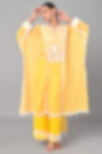 Mustard Embroidered Kaftan Set by Keith Gomes