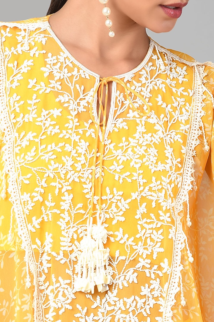 Mustard Embroidered Kaftan Set by Keith Gomes at Pernia's Pop Up Shop