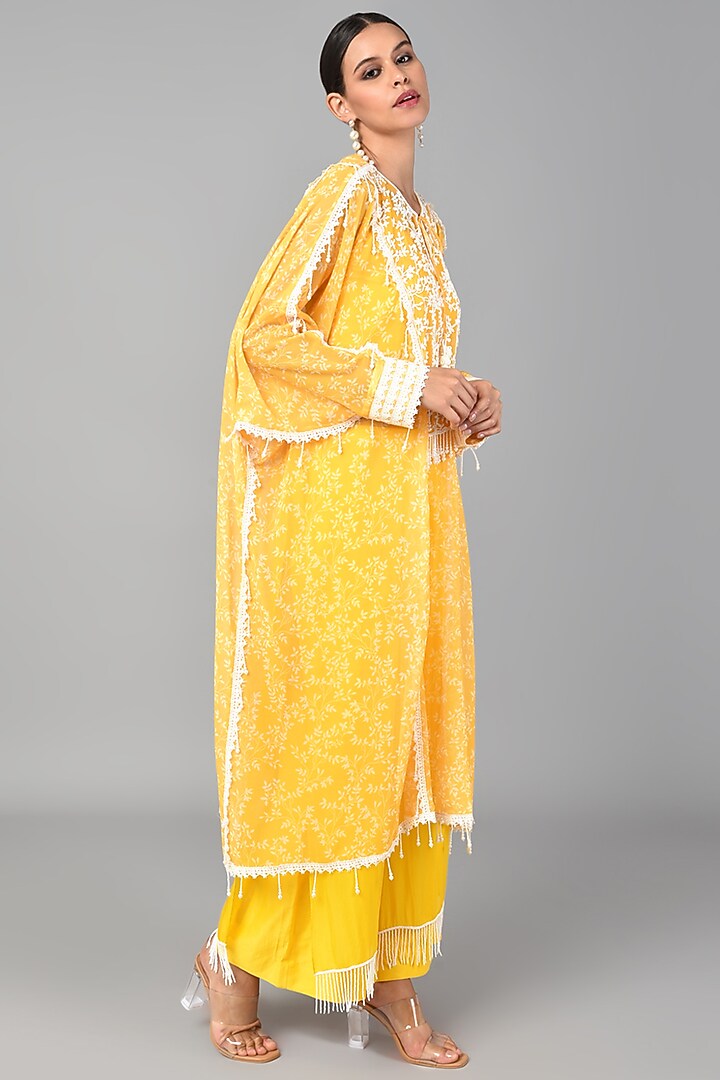 Mustard Embroidered Kaftan Set by Keith Gomes at Pernia's Pop Up Shop