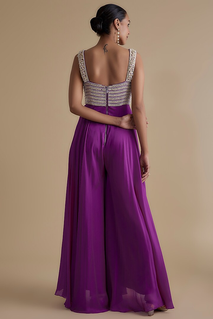 Purple Silk Organza Embroidered Jumpsuit by Keith Gomes at Pernia's Pop Up Shop