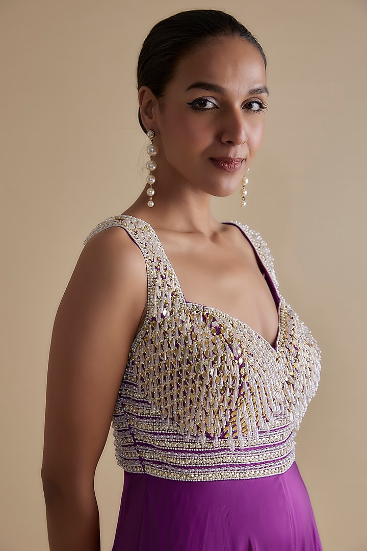 Purple Silk Organza Embroidered Jumpsuit by Keith Gomes at Pernia's Pop Up Shop