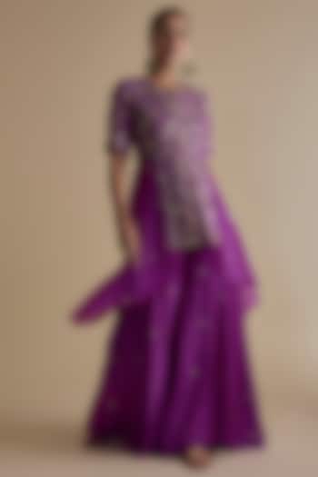 Purple Silk Organza Sequins Embroidered Tunic Set by Keith Gomes at Pernia's Pop Up Shop