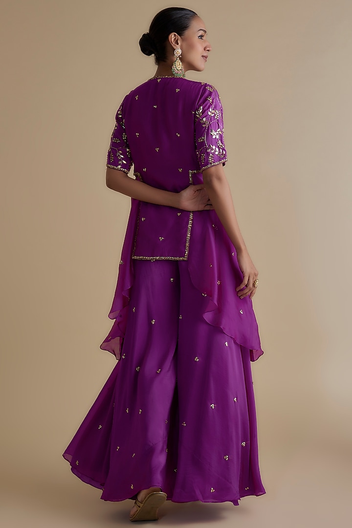 Purple Silk Organza Sequins Embroidered Tunic Set by Keith Gomes at Pernia's Pop Up Shop