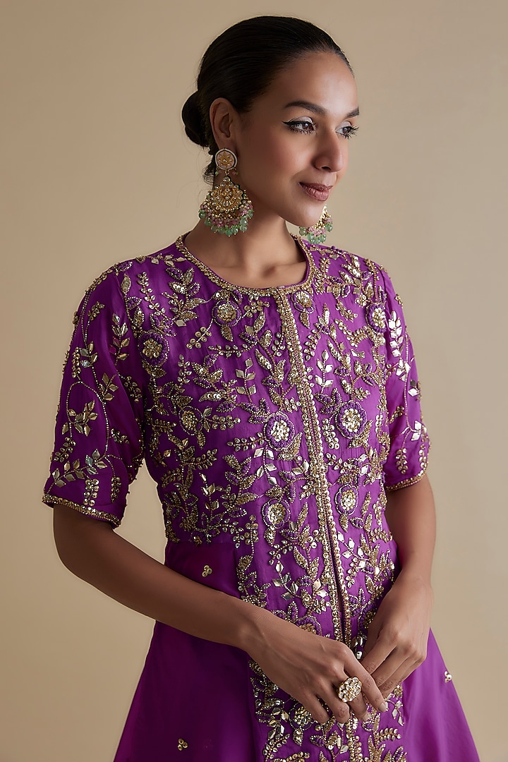 Purple Silk Organza Sequins Embroidered Tunic Set by Keith Gomes at Pernia's Pop Up Shop