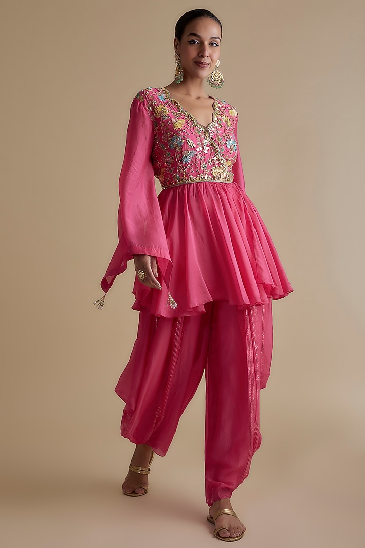 Pink Silk Organza Embellished Tunic Set by Keith Gomes at Pernia's Pop Up Shop