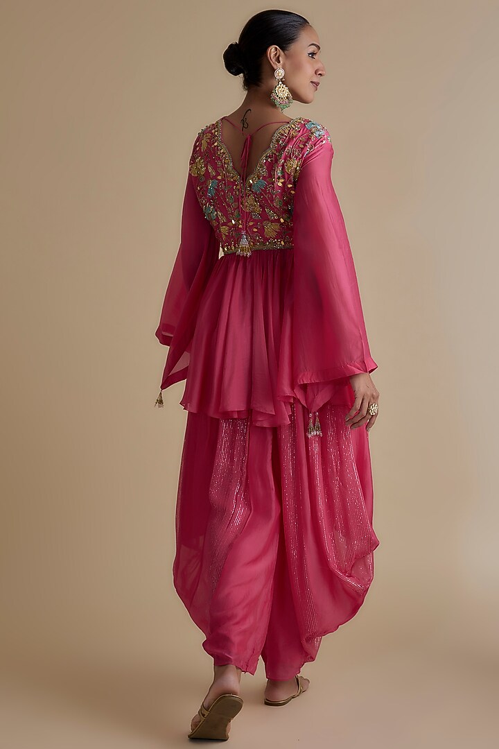 Pink Silk Organza Embellished Tunic Set by Keith Gomes at Pernia's Pop Up Shop