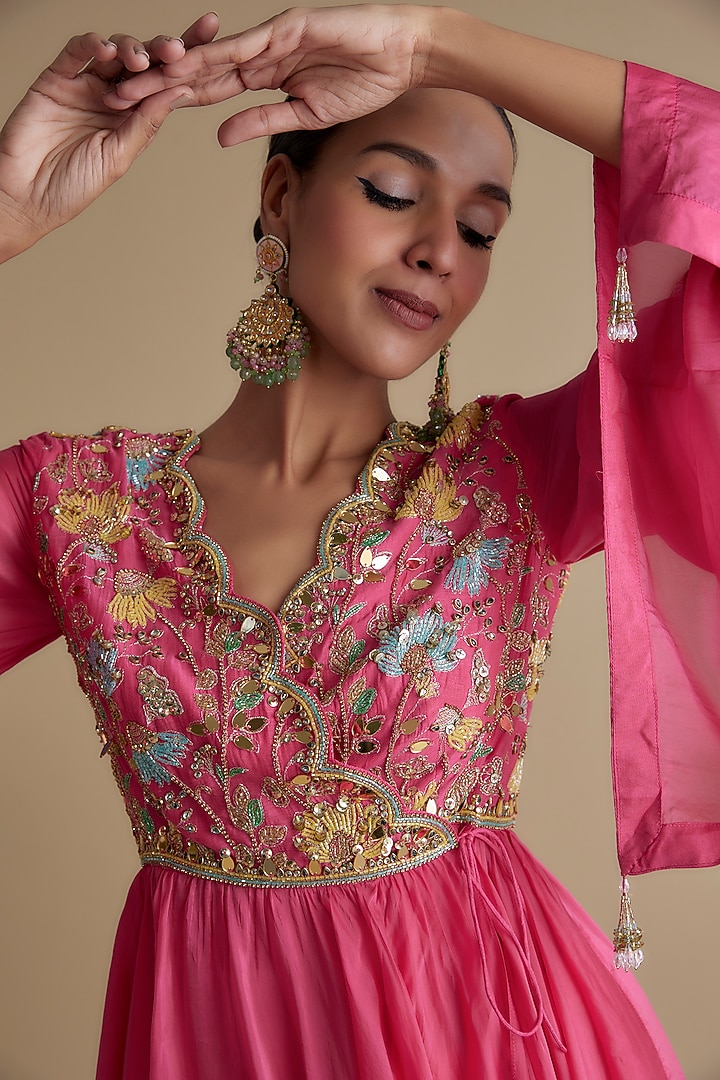 Pink Silk Organza Embellished Tunic Set by Keith Gomes at Pernia's Pop Up Shop