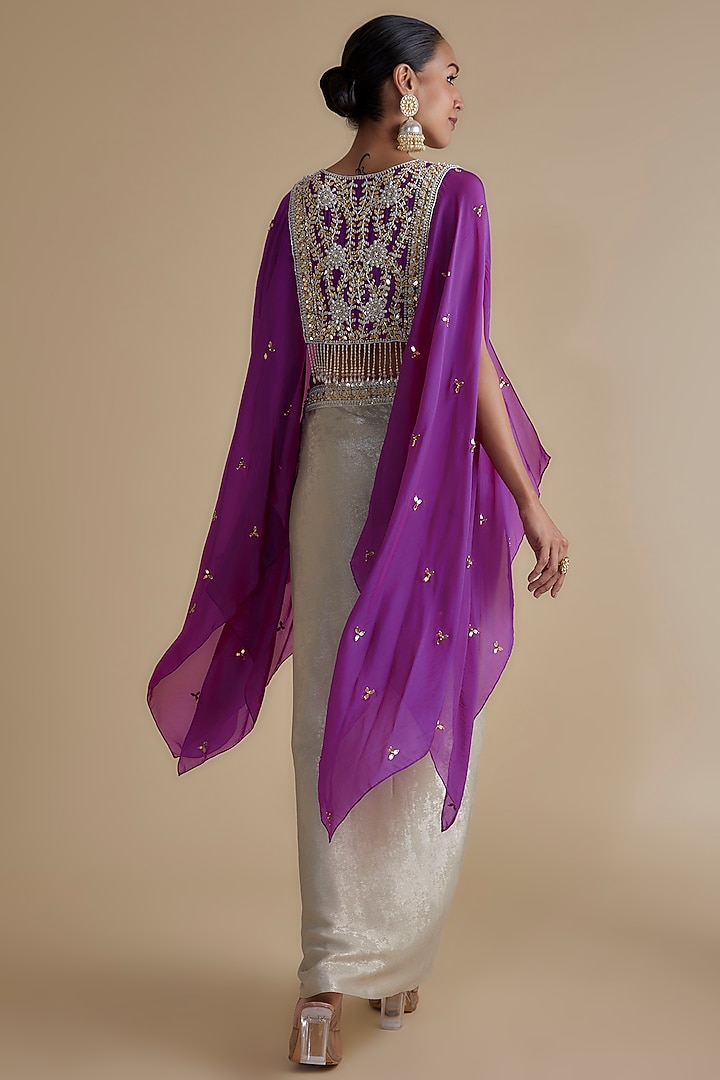 Pale Gold Suede Satin Skirt Set by Keith Gomes at Pernia's Pop Up Shop
