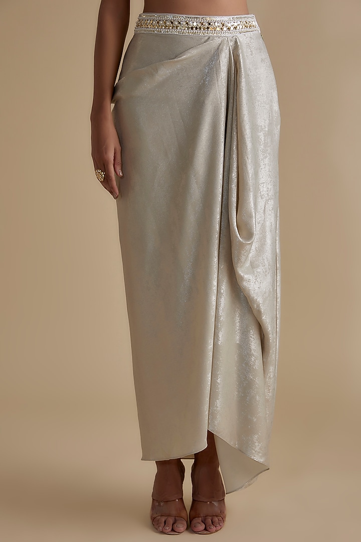 Pale Gold Suede Satin Skirt Set by Keith Gomes at Pernia's Pop Up Shop
