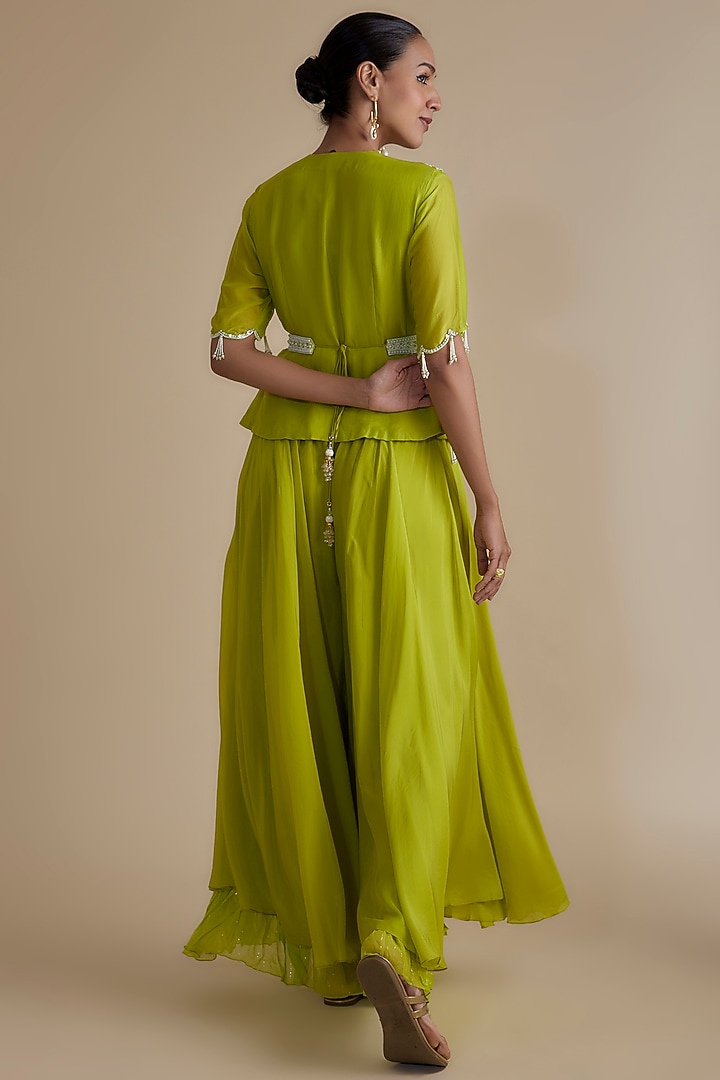 Green Silk Organza Sequins Embroidered Co-Ord Set by Keith Gomes at Pernia's Pop Up Shop