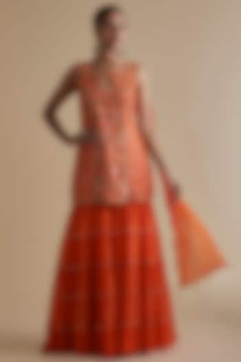 Orange Silk Organza Embroidered Tunic Set by Keith Gomes at Pernia's Pop Up Shop