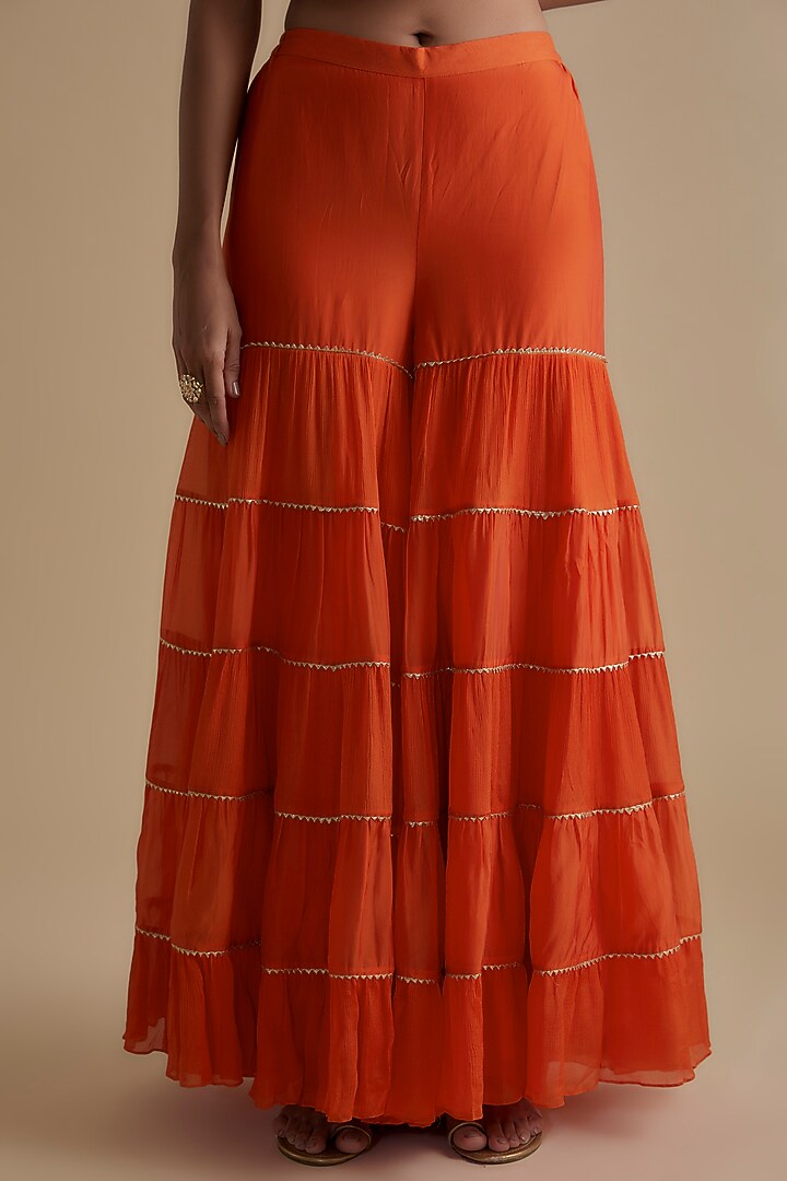 Orange Silk Organza Embroidered Tunic Set by Keith Gomes at Pernia's Pop Up Shop