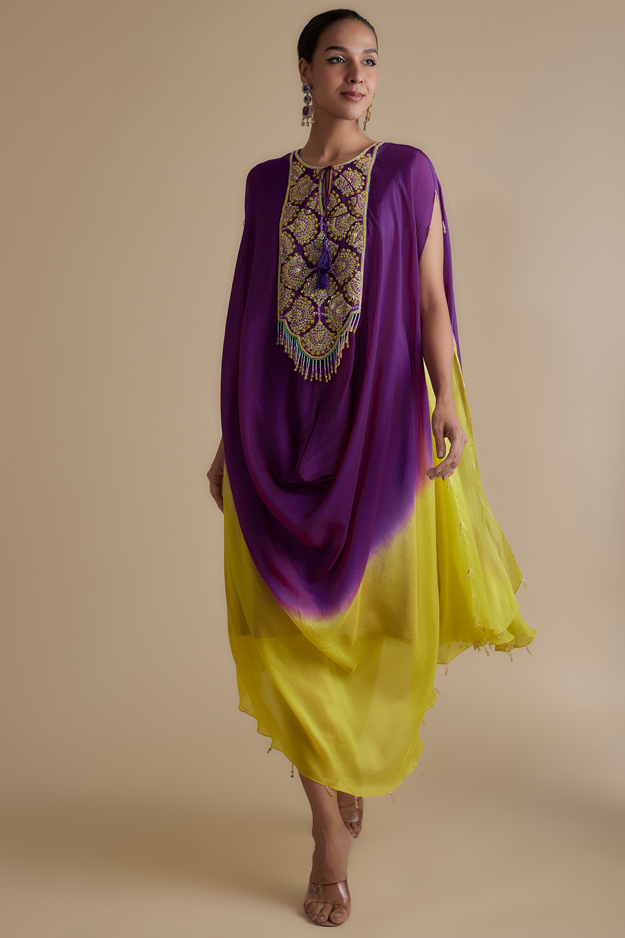 Keith Gomes Kaftan Dress Purple Ombre Silk Organza Embroidered Kaftan Dress for Women at Pernia s Pop Up Shop