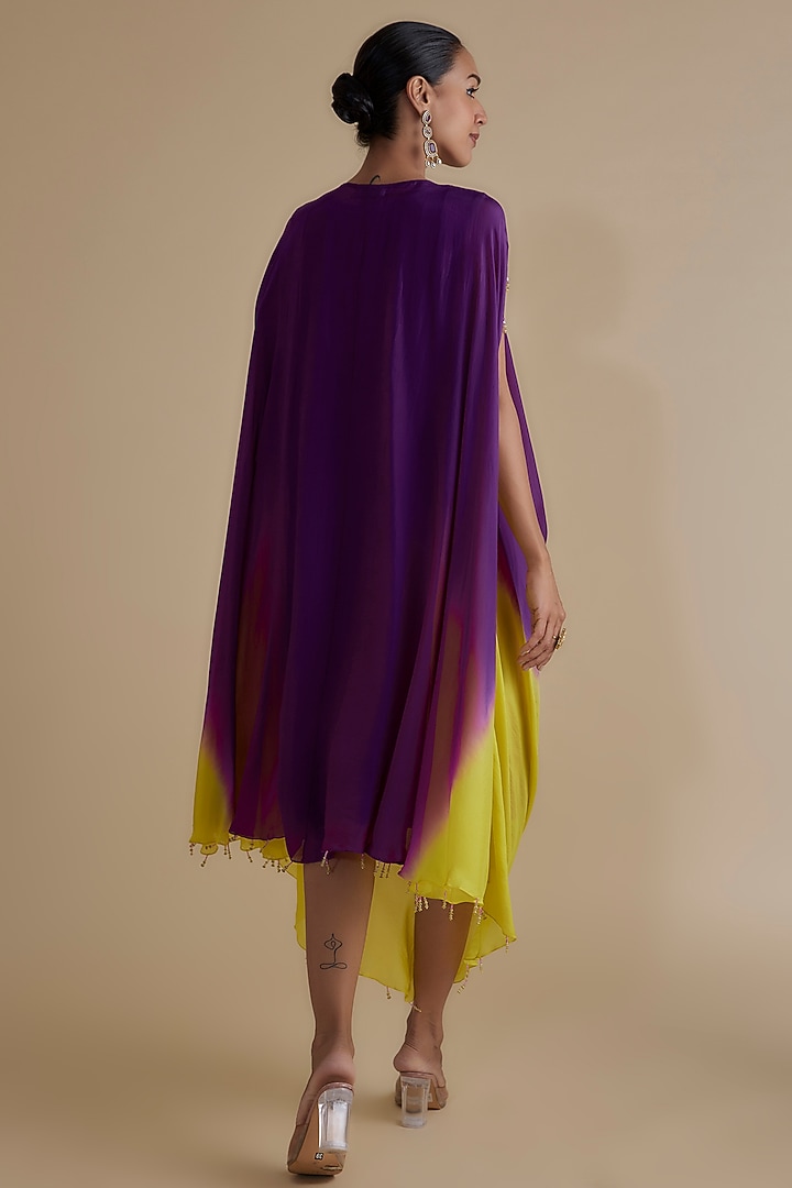 Purple Ombre Silk Organza Embroidered Kaftan Vacation Dress by Keith Gomes at Pernia's Pop Up Shop