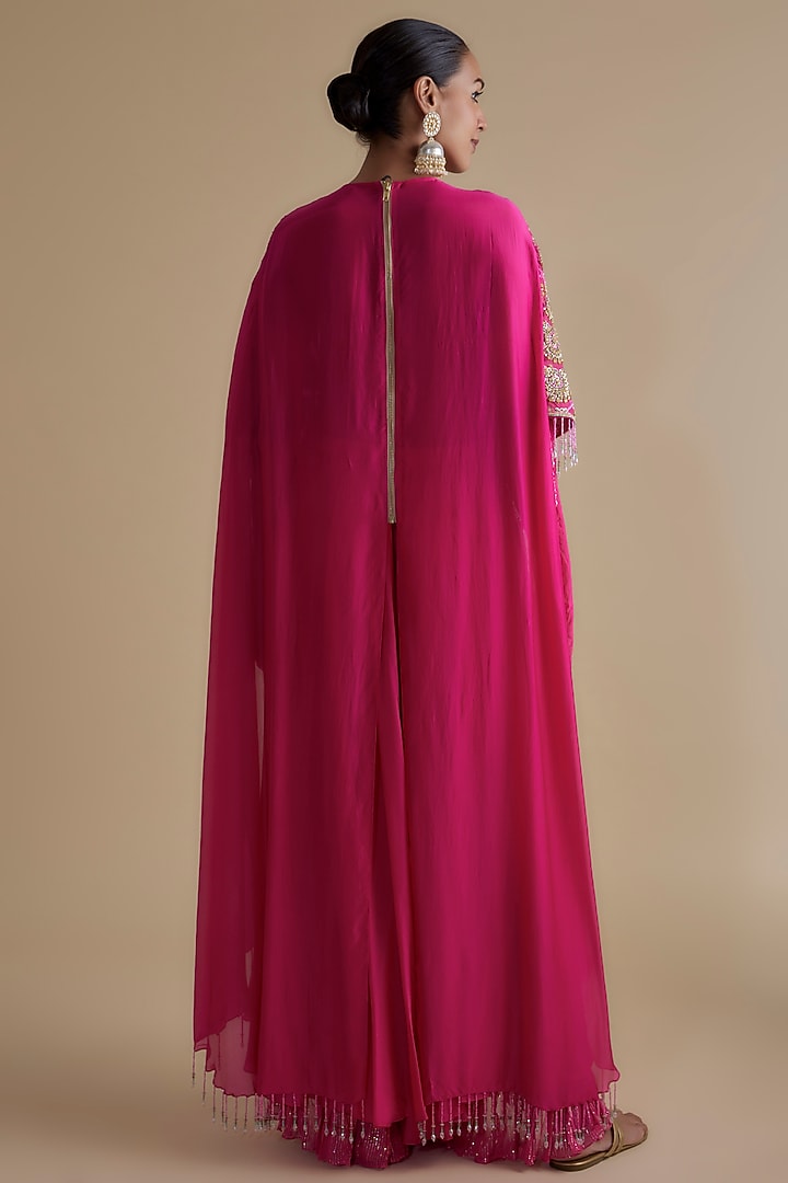 Pink Silk Organza Embroidered Cape Set by Keith Gomes at Pernia's Pop Up Shop