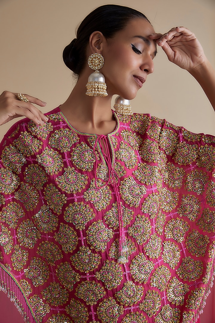 Pink Silk Organza Embroidered Cape Set by Keith Gomes at Pernia's Pop Up Shop
