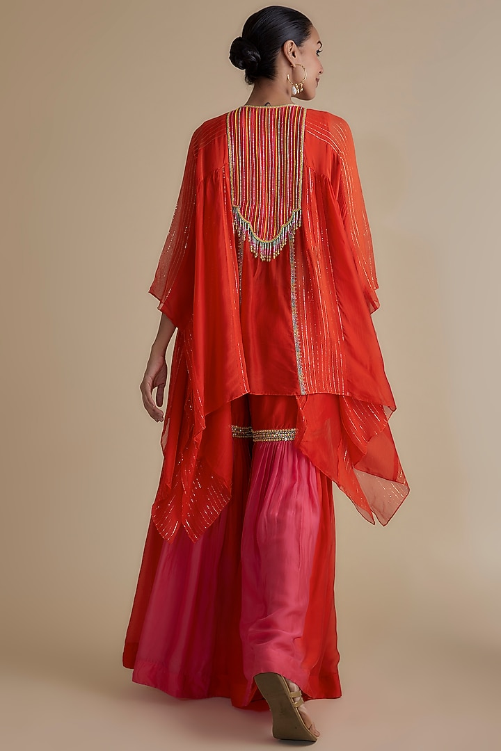 Orange Ombre Silk Organza Embroidered Gharara Set by Keith Gomes at Pernia's Pop Up Shop