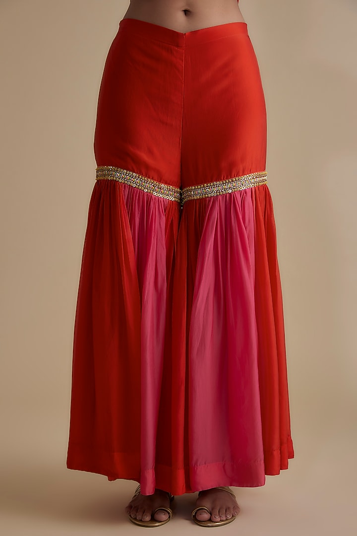 Orange Ombre Silk Organza Embroidered Gharara Set by Keith Gomes at Pernia's Pop Up Shop
